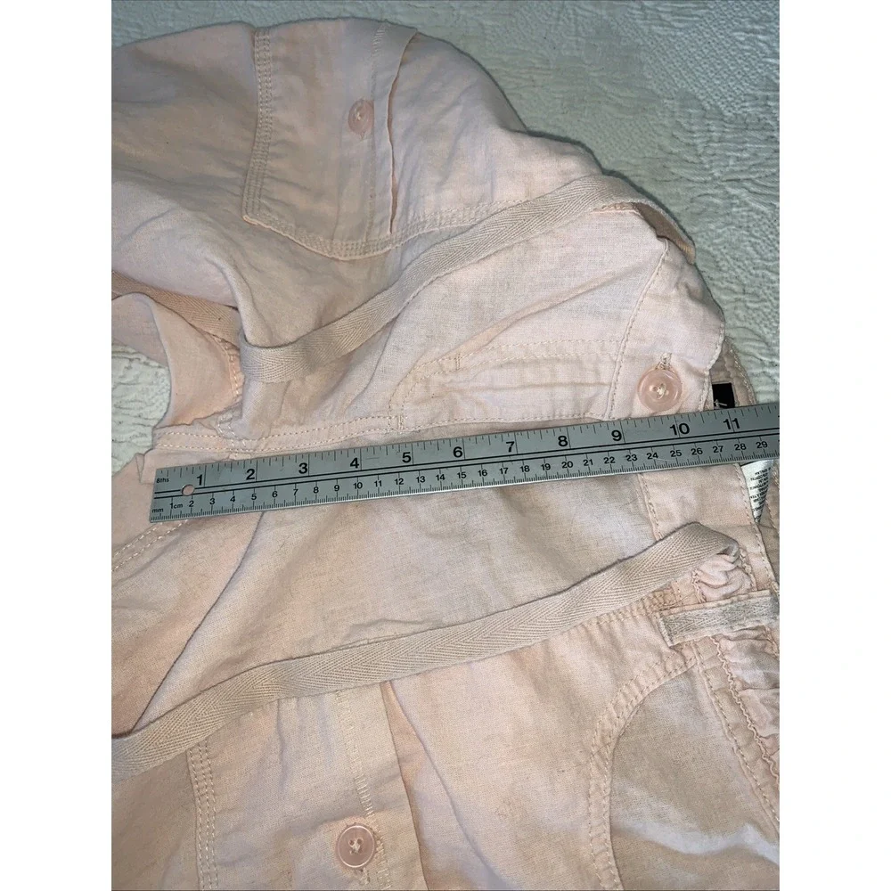 H&M Womens Linen Wide-Leg Pants Size 10 Lt Pink Pockets Cinched Tie Casual Beach